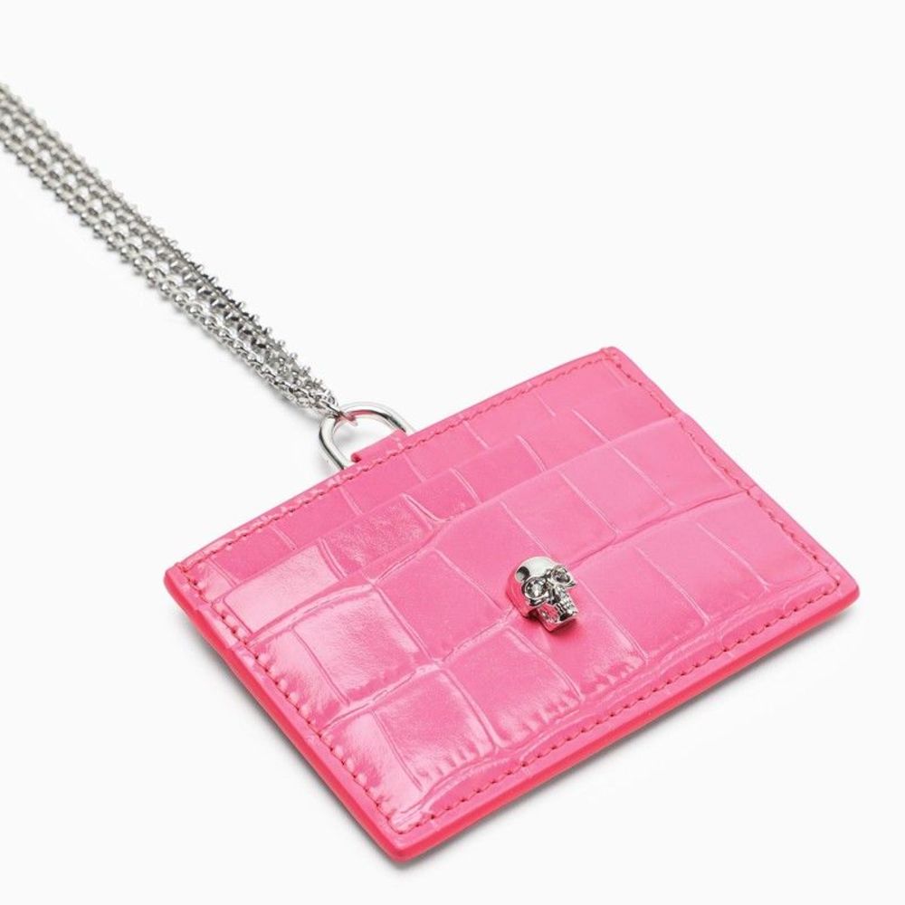 Alexander McQueen Skull card holder with strap in neon pink - Picture 4 of 4